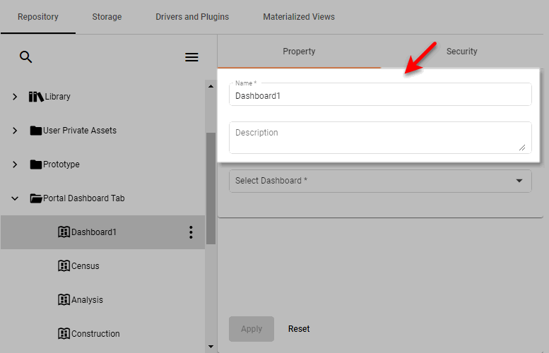 Dashboard Properties Dialog VS 1