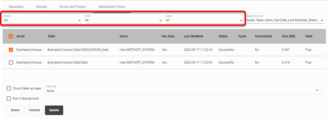 Materialized View Manage Filter 1