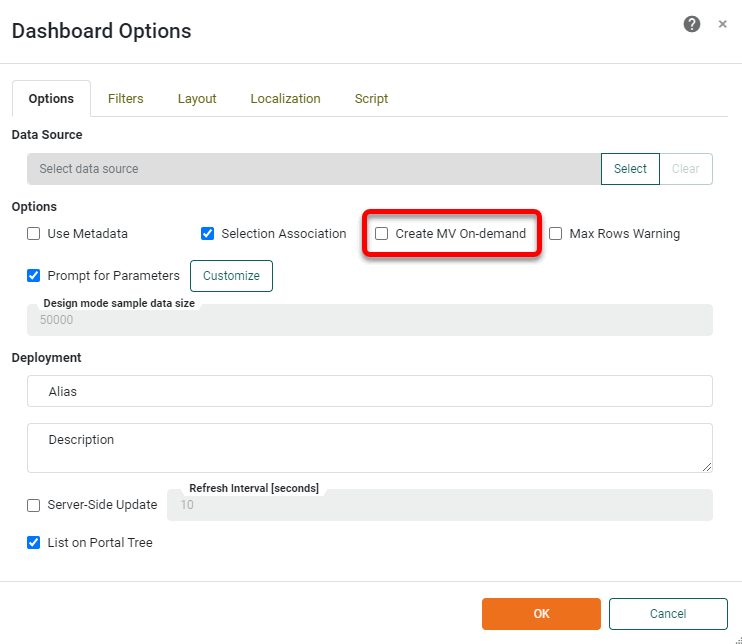 Options Create MV on Demand 1