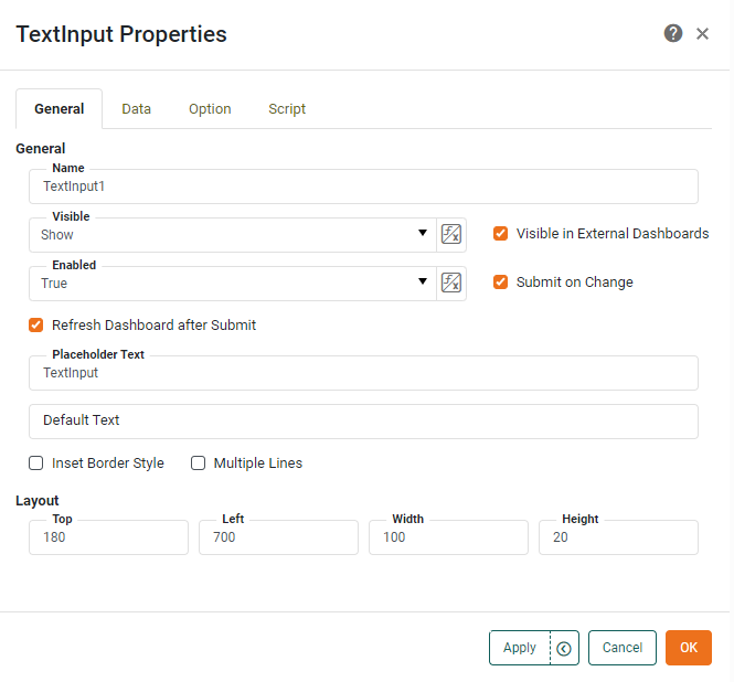 TextInput Properties Dialog
