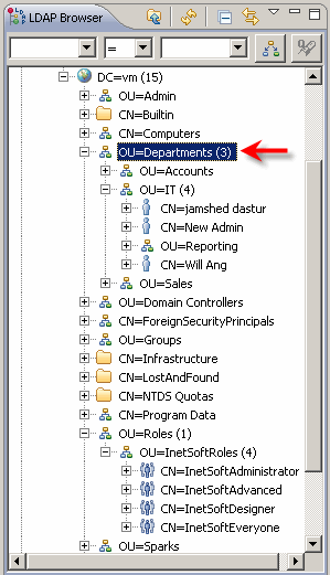 set User and Group Search Base to Departments unit