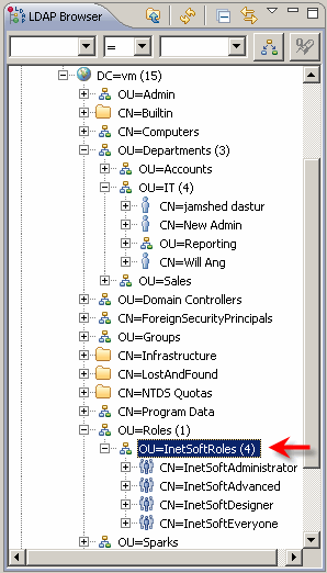 set Role Search Base to InetSoftRoles unit