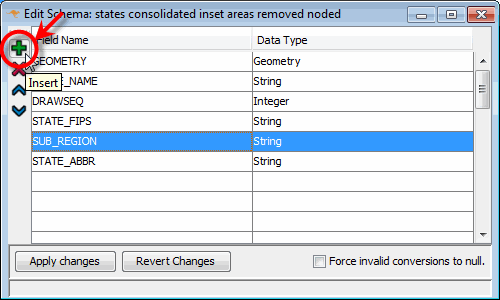 press Insert button to create new column in Edit Schema