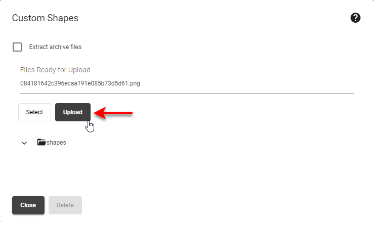 custom shapes dialog for uploading chart images