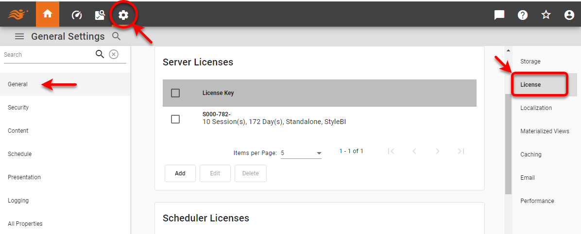 open License page in General settings