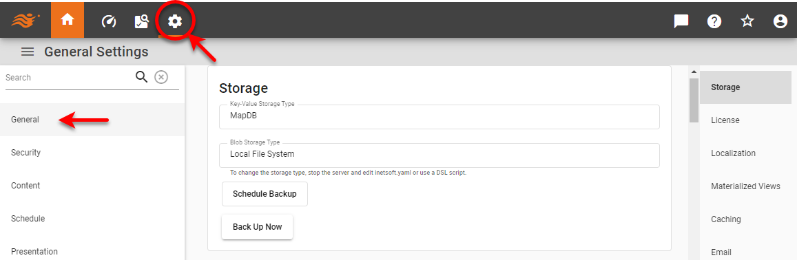 General page in Enterprise Manager settings