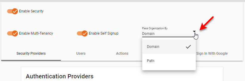 select pass organization by option