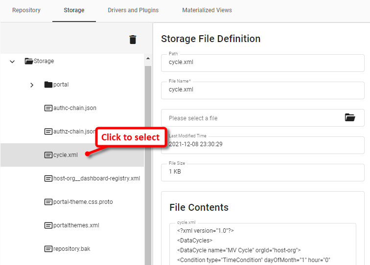 Storage File Definition panel