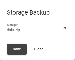 enter backup filename in Storage Backup dialog