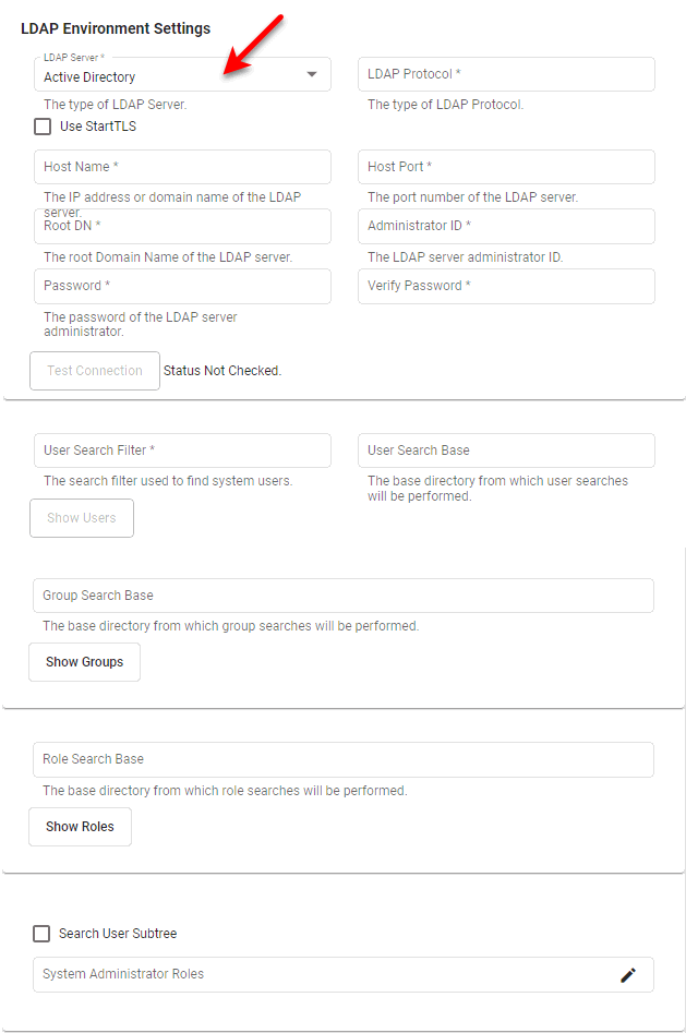 select Active Directory from LDAP Server menu