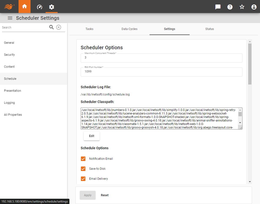 select Schedule Settings tab in Enterprise Manager