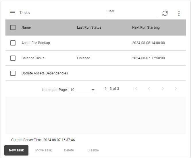 scheduled tasks table showing status and run times