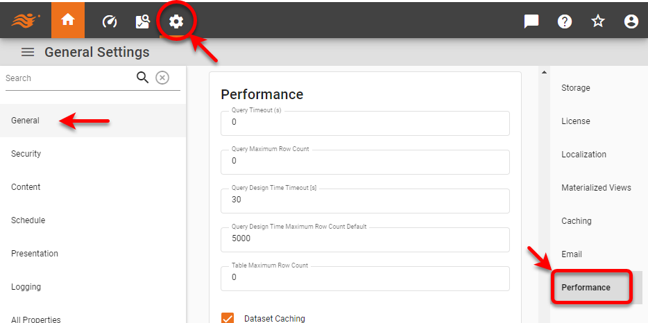 select Performance page under General settings