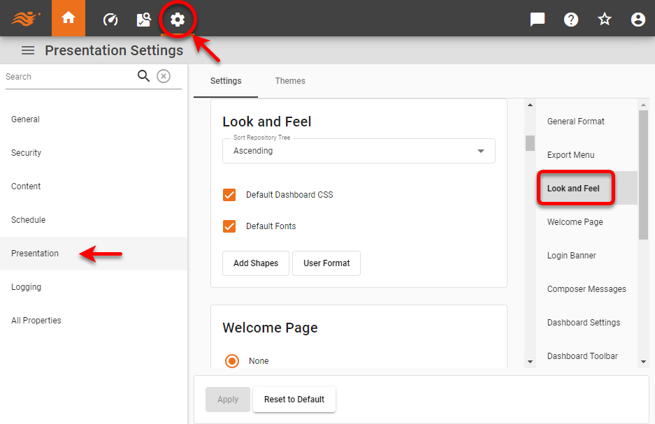 select Look and Feel page in right panel