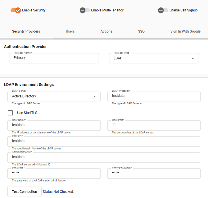 configure LDAP server connection settings