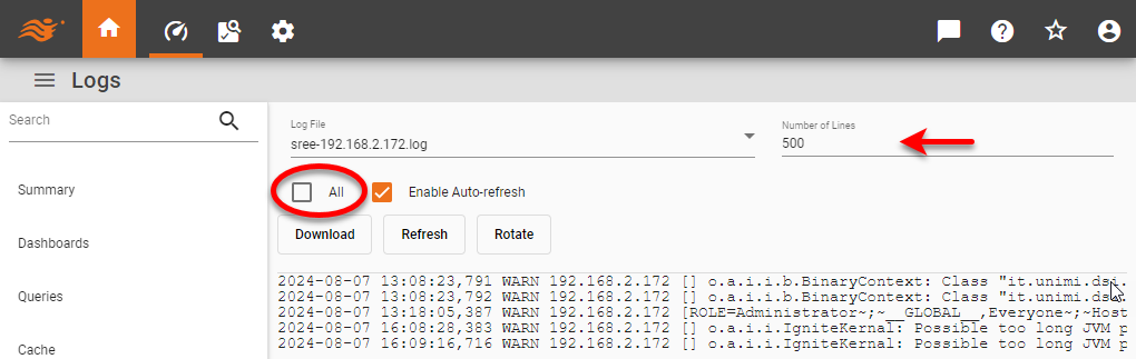 select number of log lines to display