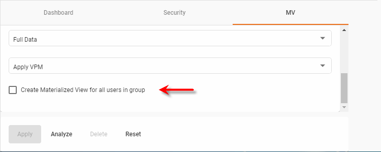 create materialized view for all users in group option