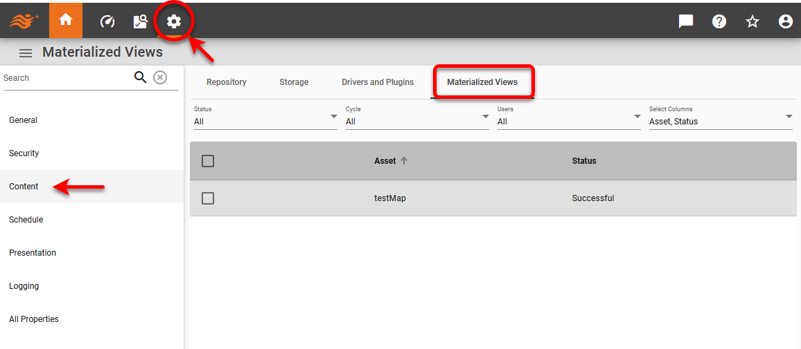 materialized views management table listing