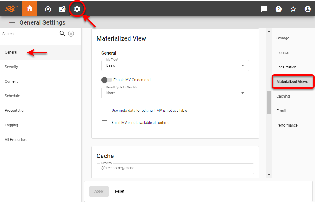 materialized views global options page
