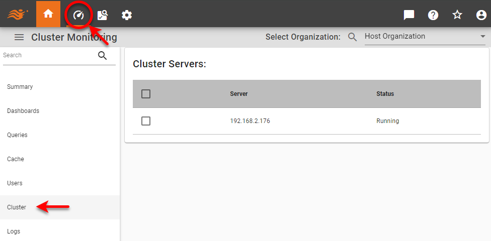 cluster monitoring page showing cluster nodes