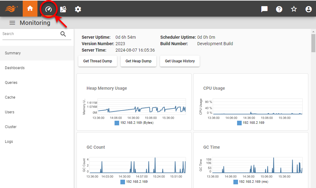 monitoring button at top of enterprise manager