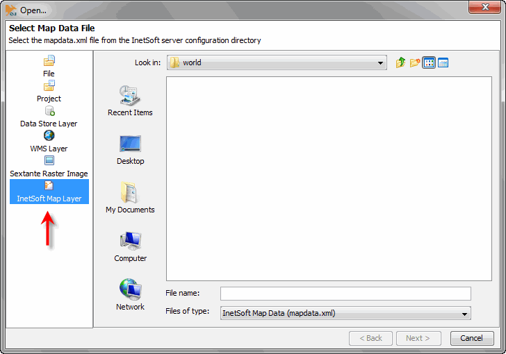 select InetSoft Map Layer in OpenJUMP open dialog
