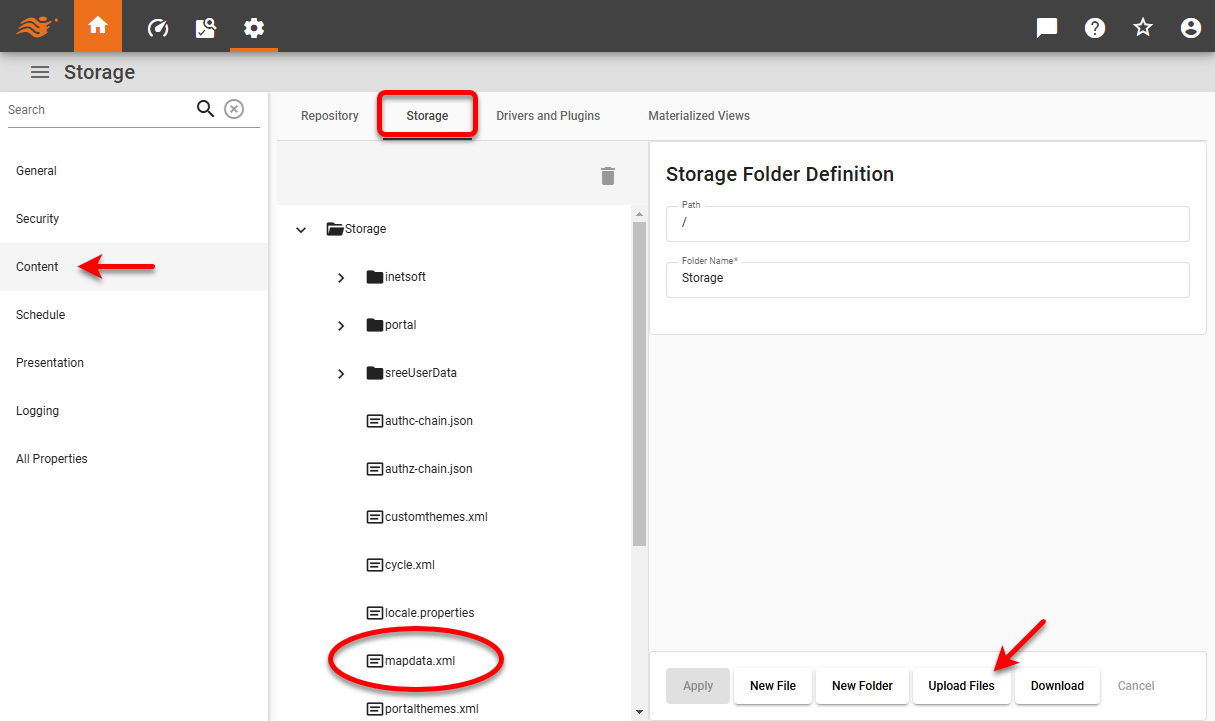 upload mapdata.xml to root level of server storage