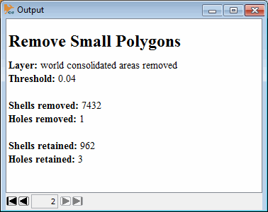 polygon removal operation report in Output Window
