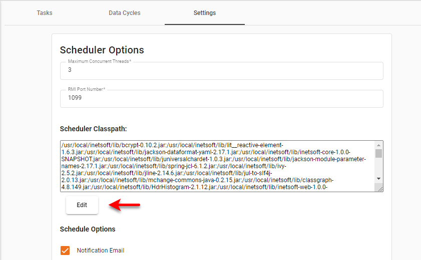 press Edit button to modify scheduler classpath