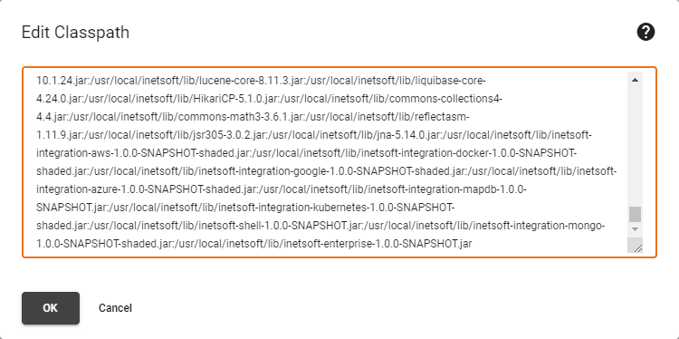 Edit Classpath dialog box for full path editing