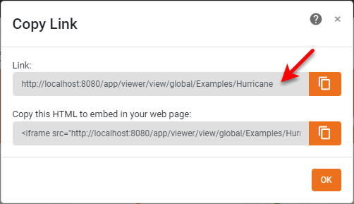 copy link dialog showing the shareable URL for the asset