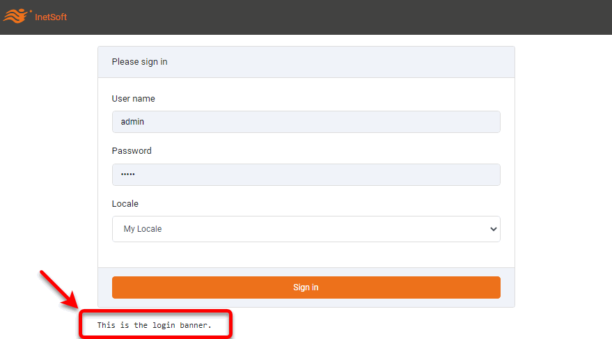 login banner message displayed below password field