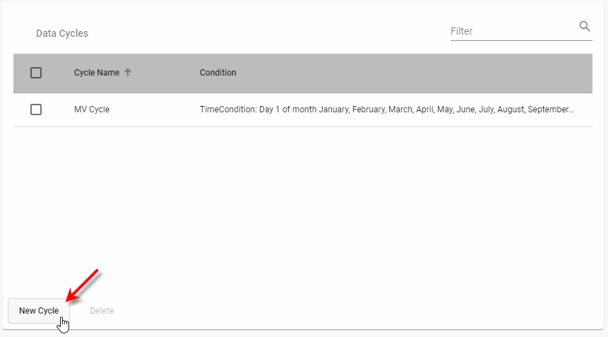 press New Cycle button to create a cycle