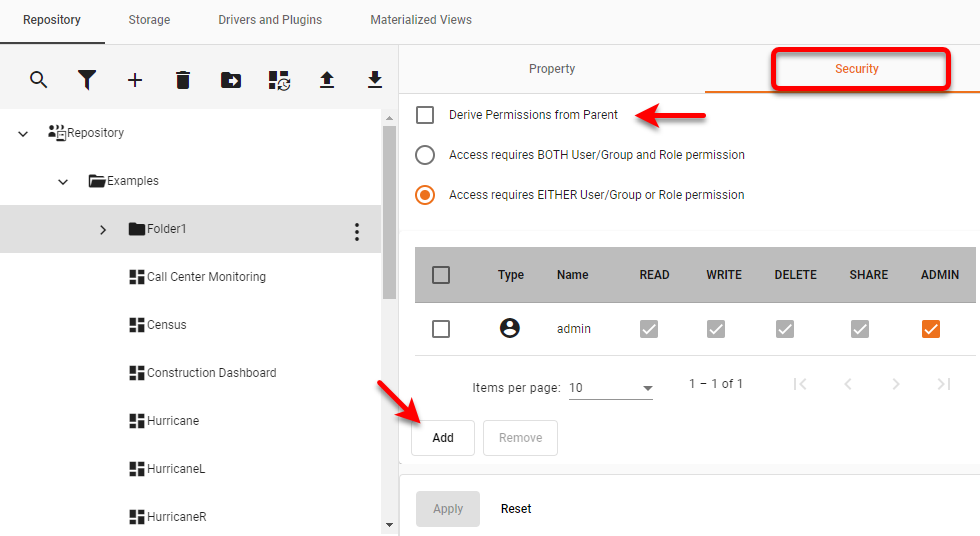 add permissions to folder security tab