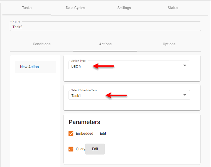 select scheduled task for batch action