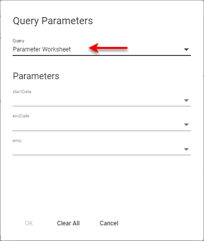 choose Data Worksheet for batch query parameters