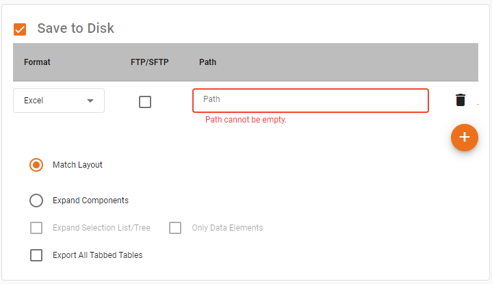 configure save to disk action for scheduled Dashboard