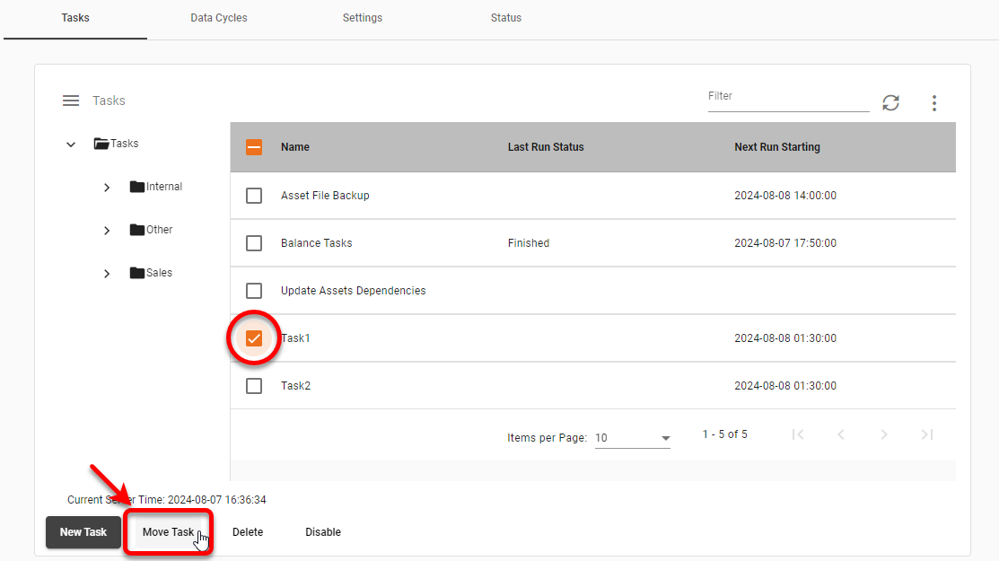 select task and press Move Task button