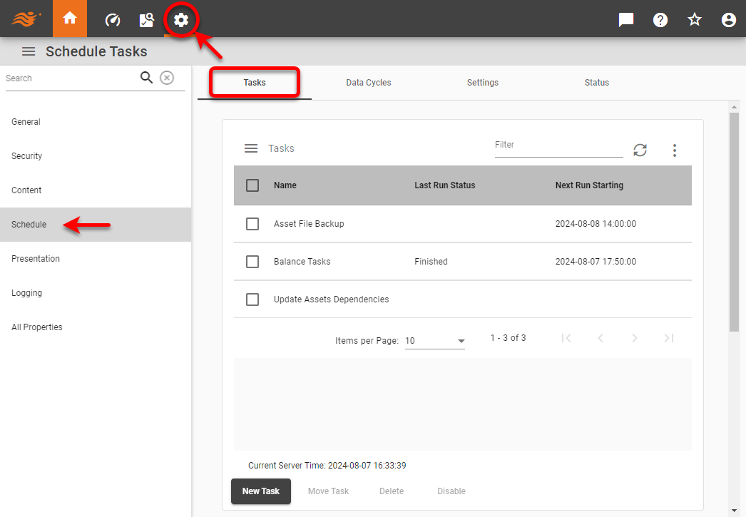 select Tasks tab on Schedule page