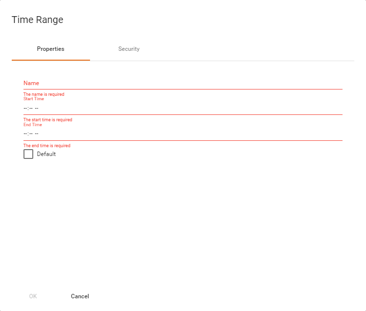 configure Time Range dialog with start and end times