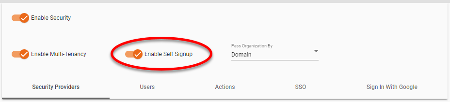 enable self signup checkbox on security page