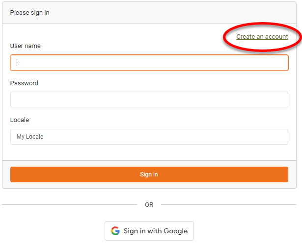 create an account link on login page