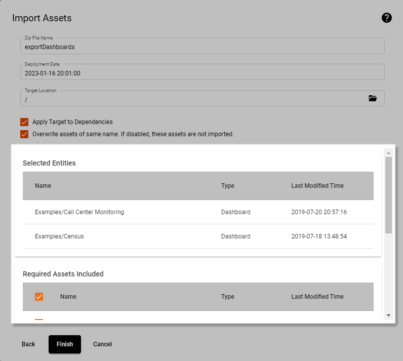 asset contents of ZIP file for import