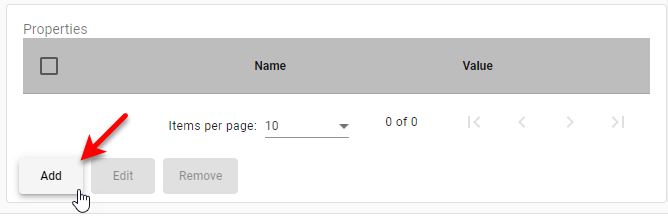 Properties panel with Add button for user limits