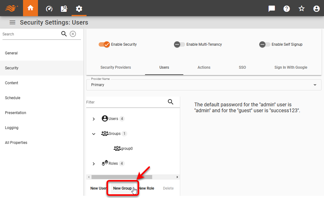 new group created in security tree