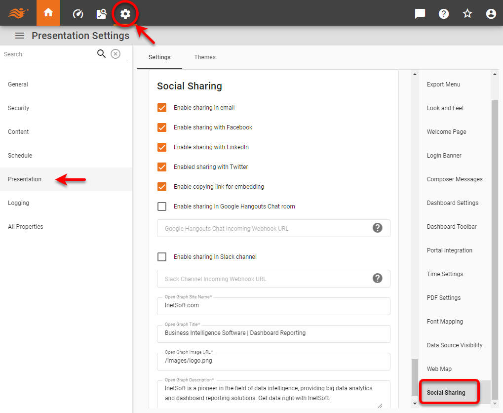 social sharing page with sharing option checkboxes