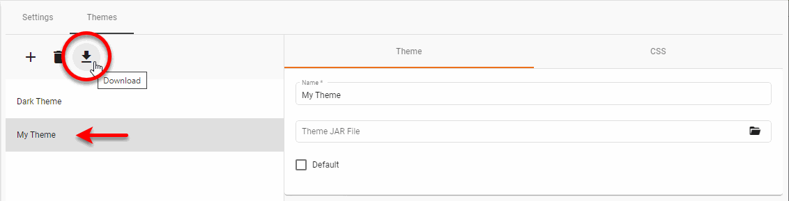 download button to export theme as JAR file