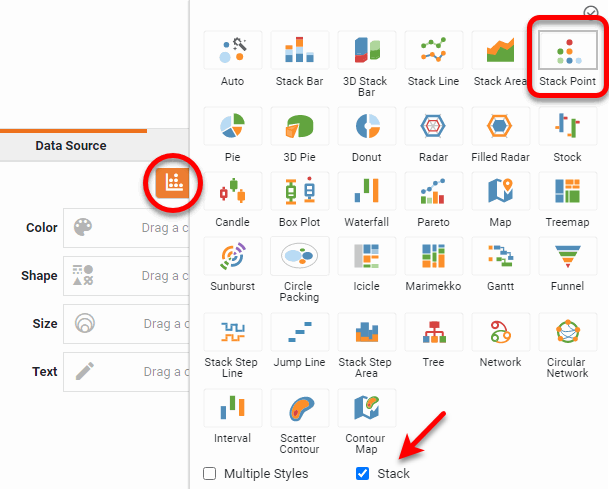 select Point chart style and enable Stack