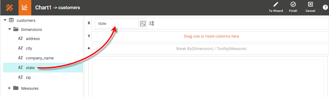 drag dimension to X region