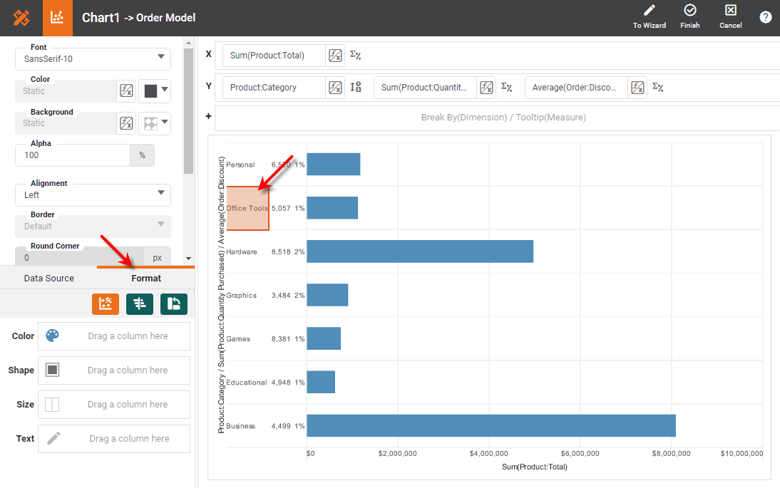 set column formatting in Format panel